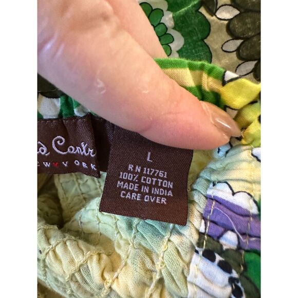 Vintage Bohemian 100% Cotton Strapless Green Yellow Floral Dress Size Large - Picture 4 of 4